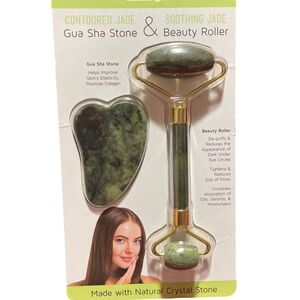 Jade Gua Sha Stone and Beauty Roller Set
